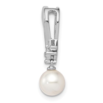Sterling Silver Rhodium-plated FW Cultured Pearl Diamond Chain Slide — alternate view