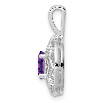 Sterling Silver Rhodium-plated Amethyst and Diamond Pendant — alternate view