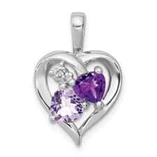 Image of Sterling Silver RH Plated Amethyst Light Pink Quartz and Diamond Pendant