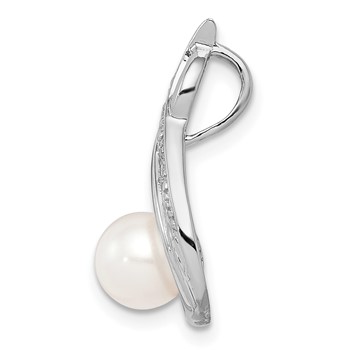 Sterling Silver Rhod Plated Diamond and FW Cultured Pearl Chain Slide — alternate view