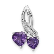 Image of Sterling Silver RH Plated Diamond and Amethyst Double Heart Chain Slide