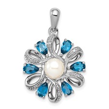 Image of Sterling Silver Rhodium Plated Dia. and London BT Flower Pendant
