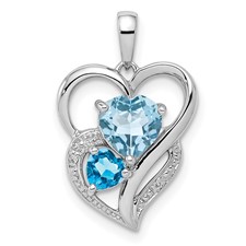 Image of Sterling Silver Rhodium Plated Diamond & Sky Blue Topaz Pendant