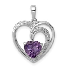 Image of Sterling Silver Rhodium Plated Diamond and Amethyst Heart Pendant