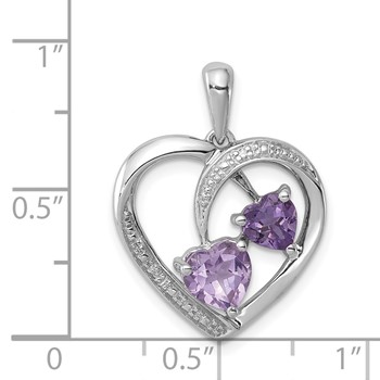 Sterling Silver RH Plated Diamond Amethyst and Rose de France Pendant — alternate view
