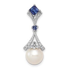 Image of Sterling Silver Rhod Plated Dia. Created Sapphire FW Cultured Pearl Pendant