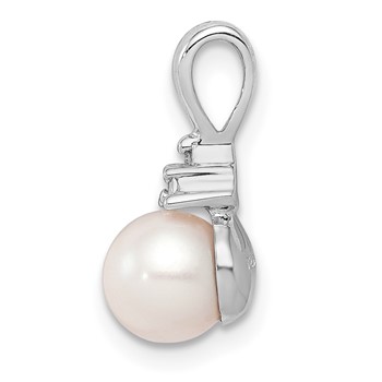 Sterling Silver Rhod Plated Diamond and FW Cultured Pearl Pendant — alternate view