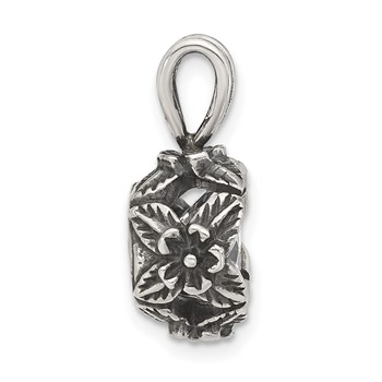 Sterling Silver Antiqued CZ Flower Design Sides Pendant — alternate view