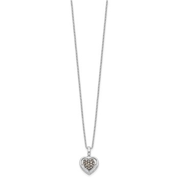 White Night Sterling Silver Rhodium-plated Champagne Diamond Heart 18 Inch Necklace with 2 Inch Extender — alternate view