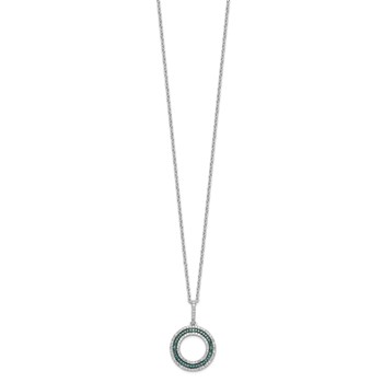 White Night Sterling Silver Rhodium-plated Blue and White Diamond Circle 18 inch Necklace with 2 Inch Extender — alternate view