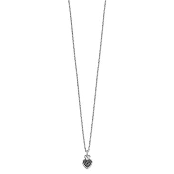 White Night Sterling Silver Rhodium-plated White and Black Diamond Heart 18 Inch Necklace with 2 Inch Extender — alternate view