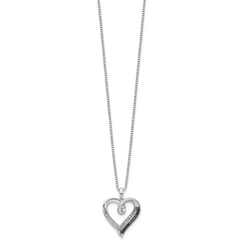 White Night Sterling Silver Rhodium-plated Black and White Diamond Heart 18 Inch Necklace with 2 Inch Extender — alternate view