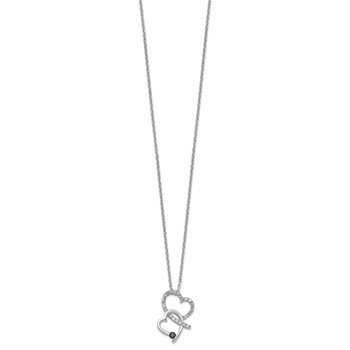 White Night Sterling Silver Rhodium-plated Black and White Diamond Double Heart 18 Inch Necklace with 2 Inch Extender — alternate view