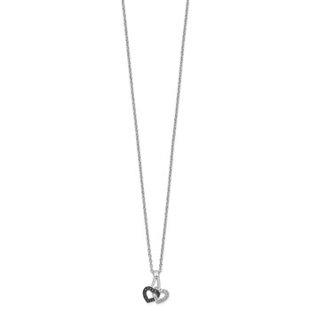 White Night Sterling Silver Rhodium-plated Black and White Diamond Double Heart 18 Inch Necklace with 2 Inch Extender — alternate view