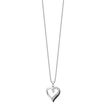 White Night Sterling Silver Rhodium-plated Black and White Diamond Heart Necklace with 2 Inch Extender — alternate view