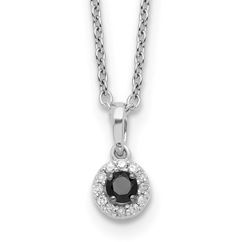 White Night Sterling Silver Rhodium-plated Black and White Diamond Circle Pendant 18 Inch Necklace with 2 Inch Extender