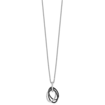 White Night Sterling Silver Rhodium-plated Black and White Diamond Triple Oval 18 Inch Necklace with 2 Inch Extender — alternate view