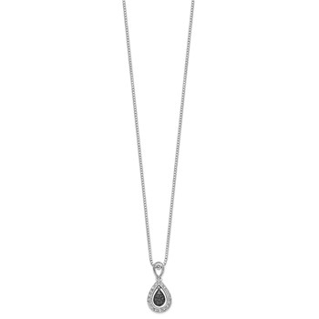 White Night Sterling Silver Rhodium-plated Black with White Diamond Double Teardrop 18 Inch Necklace with 2 Inch Extender — alternate view