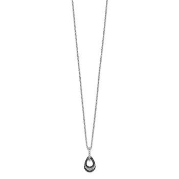 White Night Sterling Silver Rhodium-plated Black and White Diamond Teardrop Pendant 18 Inch Necklace with 2 Inch Extender — alternate view
