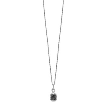 White Night Sterling Silver Rhodium-plated Black and White Diamond Rectangle Pendant 18 Inch Necklace with 2 Inch Extender — alternate view
