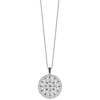 White Night Sterling Silver Rhodium-plated Black Diamond Circle Pendant 18 Inch Necklace with 2 Inch Extender — alternate view