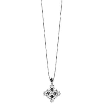 White Night Sterling Silver Rhodium-plated Black and White Diamond 18 Inch Necklace with 2 Inch Extender — alternate view
