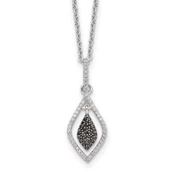 White Night Sterling Silver Rhodium-plated Black and White Diamond 18 Inch Necklace with 2 Inch Extender