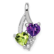 Image of Sterling Silver Rhodium-plated Amethyst & Peridot Diamond Pendant