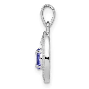 Sterling Silver Rhodium Plated Diamond and Tanzanite Oval Pendant — alternate view
