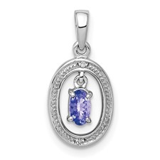 Image of Sterling Silver Rhodium Plated Diamond and Tanzanite Oval Pendant