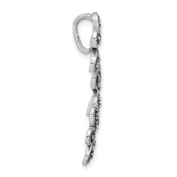 Sterling Silver Antiqued Marcasite Flower Chain Slide Pendant — alternate view