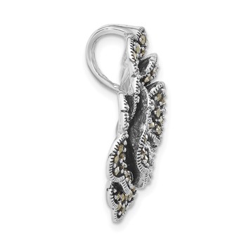 Sterling Silver Antiqued Marcasite Flower Chain Slide Pendant — alternate view