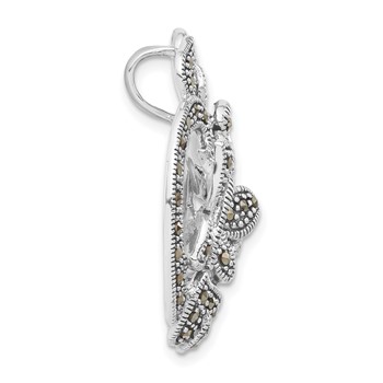 Sterling Silver Antiqued Marcasite Flowers & Butterfly Slide Pendant — alternate view