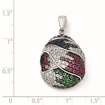 SS Black Rhodium Blue/Grn Glass Lt & Drk Synth. Ruby & CZ Pendant — alternate view