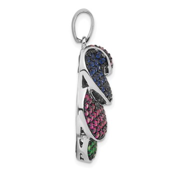Sterling Silver & Black Rhodium Blue & Green Glass w/ Light & Dark Synthetic Ruby Pendant — alternate view