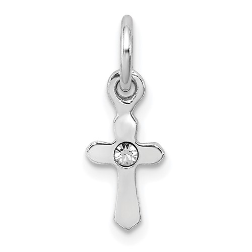 Sterling Silver RH-pltd Apr Clear Preciosca Crystal Cross Pendant