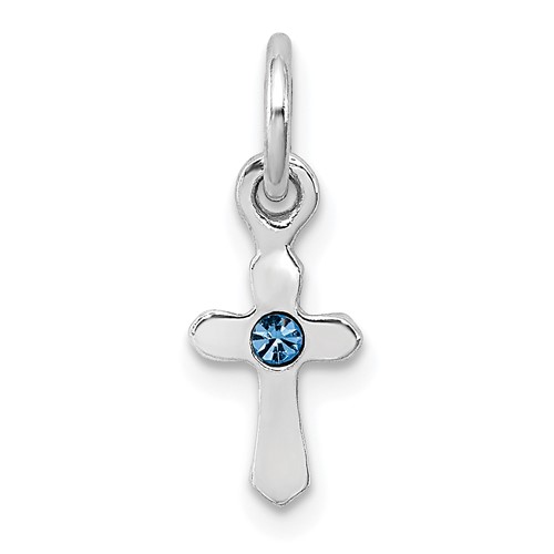 Sterling Silver RH-pltd Dec Blue Preciosca Crystal Cross Pendant