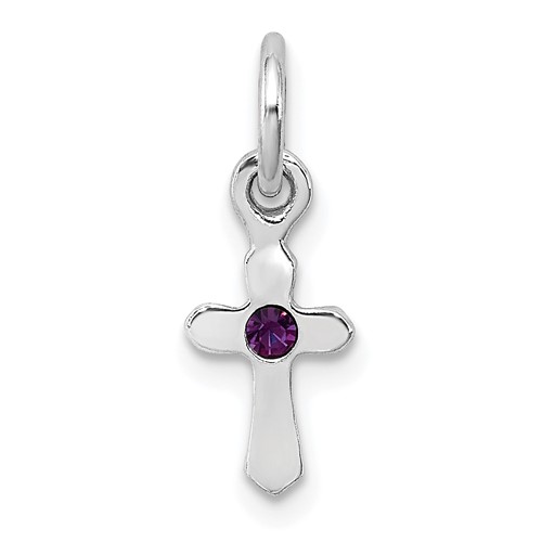 Sterling Silver RH-pltd Feb Purple Preciosca Crystal Cross Pendant