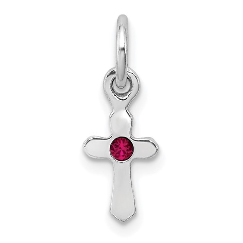 Sterling Silver RH-pltd July Red Preciosca Crystal Cross Pendant