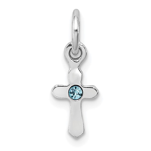 Sterling Silver RH-pltd Mar Lt Blue Preciosca Crystal Cross Pendan