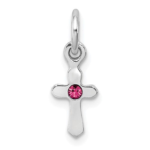 Sterling Silver RH-pltd Oct Pink Preciosca Crystal Cross Pendant