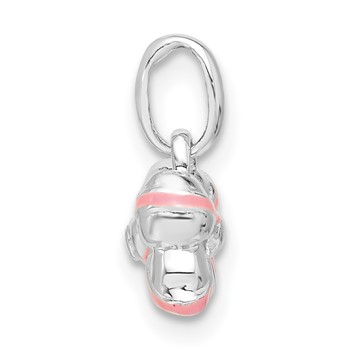 Sterling Silver Pink Enamel & CZ Kid's Bow Pendant — alternate view