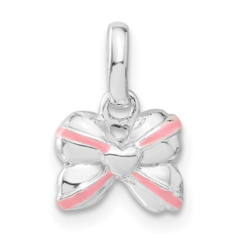 Sterling Silver Pink Enamel & CZ Kid's Bow Pendant