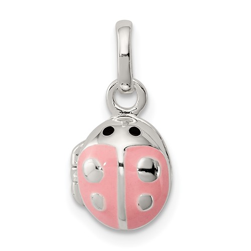 Sterling Silver Pink and Black Enameled Ladybug Locket Petite Pendant