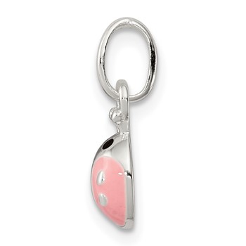 Sterling Silver Polished Pink & Black Enameled Ladybug Children's Pendant — alternate view