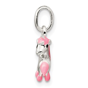 Sterling Silver Polished Pink & Black Enameled Pony Children's Pendant — alternate view