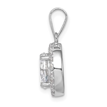 Sterling Silver Rhodium-plated Polished CZ Halo Pendant — alternate view
