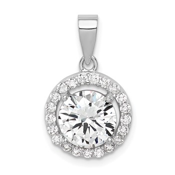 Sterling Silver Rhodium-plated Polished CZ Halo Pendant