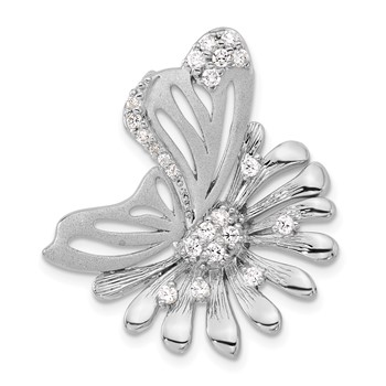 Sterling Silver Polished & Satin CZ Flower Butterfly Slide