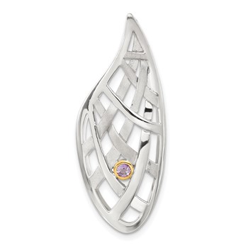 Sterling Silver & Gold-plated Satin & Polished Amethyst Teardrop Criss Cross Slide Pendant